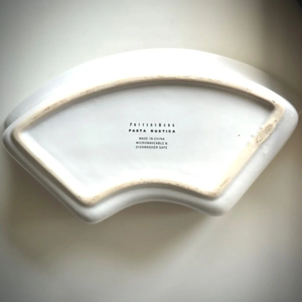 Pottery Barn Lazy Susan 5 Ceramic Condiment Wedge Bowls Rotating Wood Base 12”